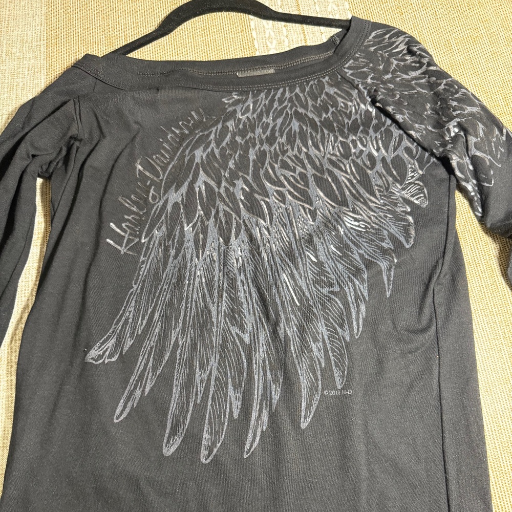 Harley-Davidson Black and Silver Wings Long Sleeve Top size M